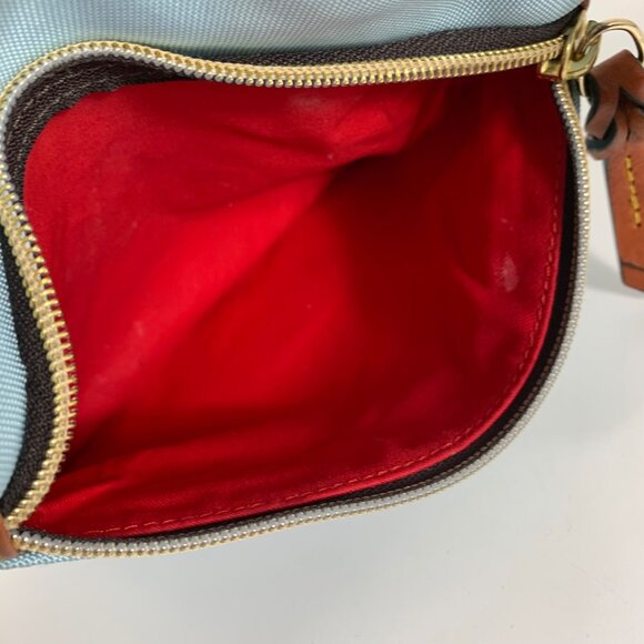 Dooney Bourke Double Zip Sky Blue Nylon Crossbody Vacchetta Leather Trim Strap - Picture 7 of 9